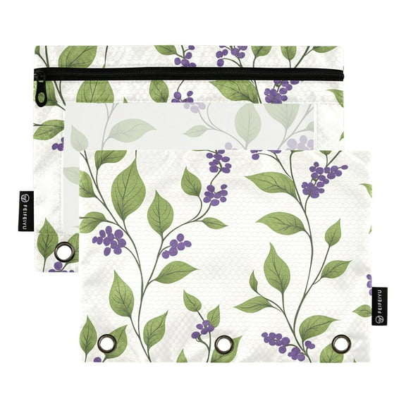 ALAZA 2 Pack Pencil Pouch Leaf Green Pencil Case for 3 Ring Binder Clear Window Pencil Bag Organizers
