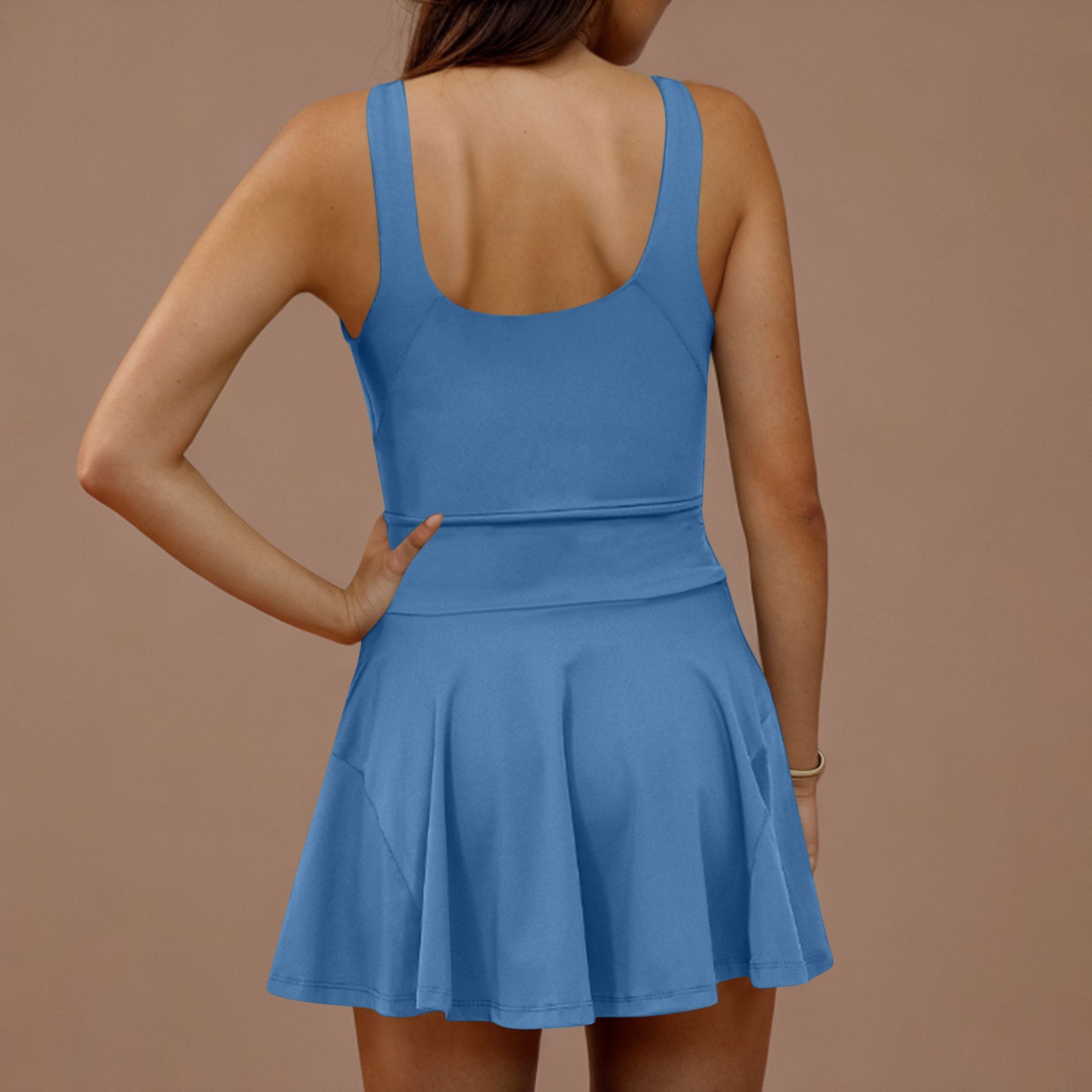 Bzhegqhd Women Solid Tennis Mini Dresses Workout Built In Shorts Golf Athletic Sleeveless Summer Active Romper Dress