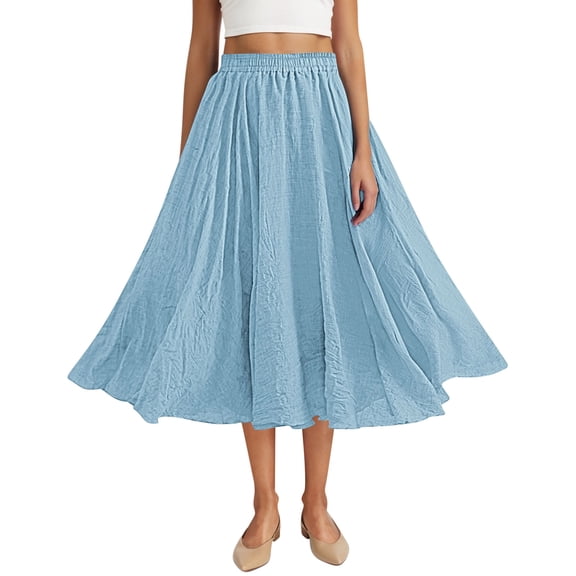 SZJXBUY Womens Linen Skirt Early Spring Casual A Line Skirt Summer Vacation High Waist Flowy Flare Swing Ruffle Skirts Free Size