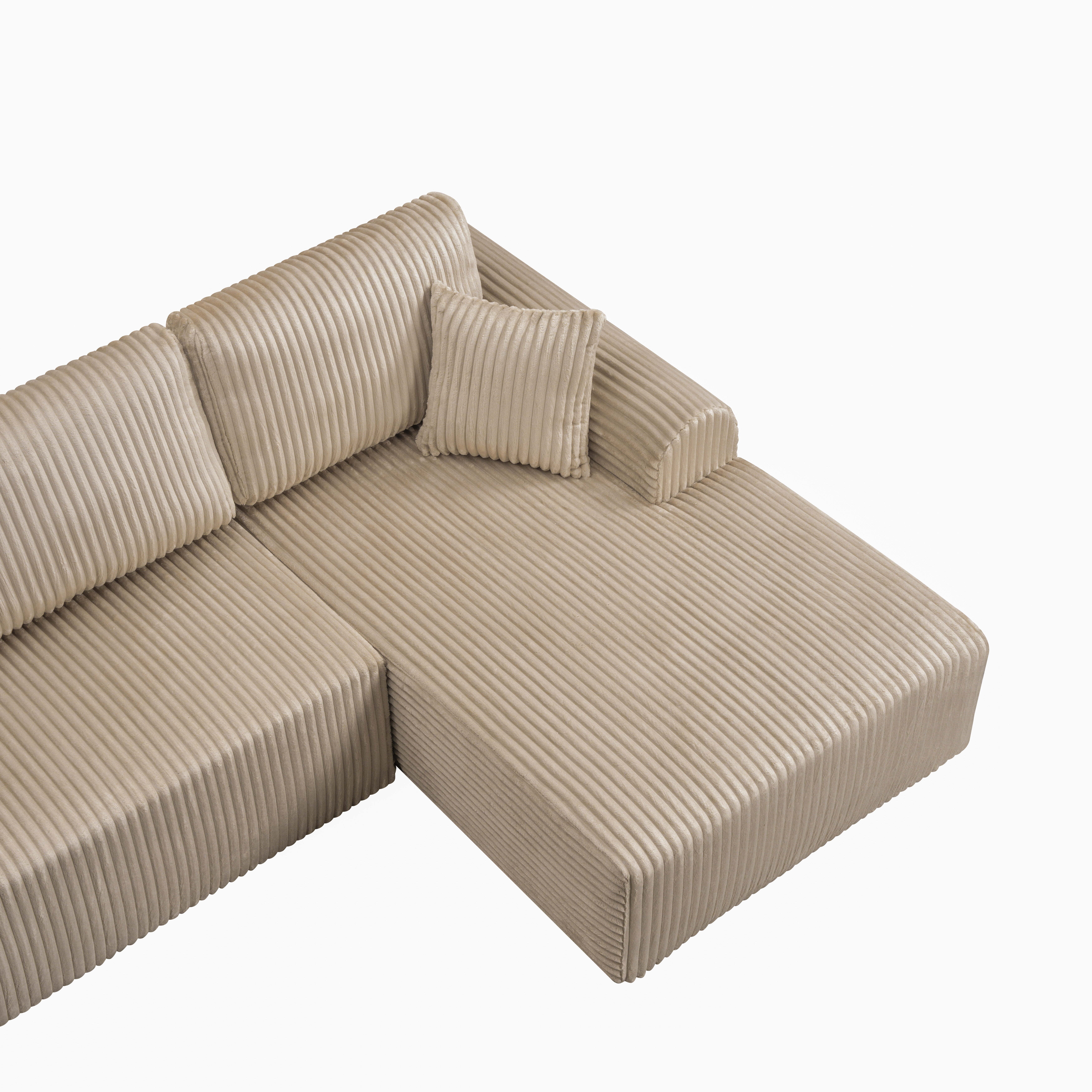 Shikeyi 109" Cloud Modular Sectional Sofa Couch with L-Shape Chaise,Modern Minimalist Upholstered Boneless Couches for Living Room Bedroom, Camel