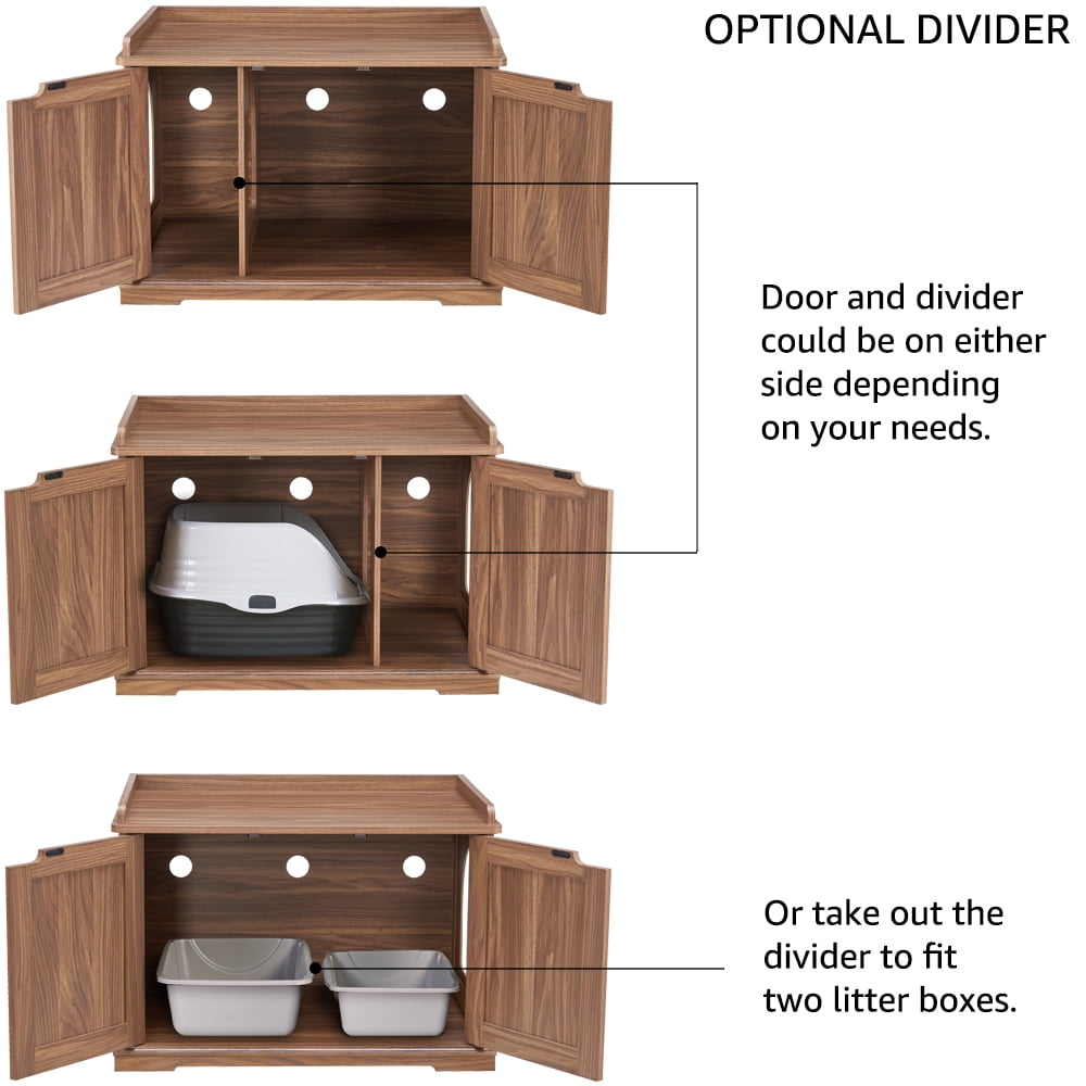 Unipaws Designer Cat Litter Box Furniture, Cat Washroom Storage Bench, Walnut