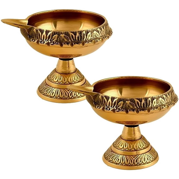Samy Collectibles Divine Radiance: Brass Diwali Kullam Kuber Diya on Stand - Set of 2 Gold Oil Diyas for Puja, Home, and Office Decoration - 2.25 Inches