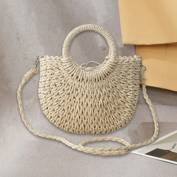 Bolso Tejido Fernando Bolsa de Compras de Cuerda de Papel para Verano Camping Playa Viajes Mujeres Beige