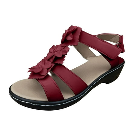 

LIANGP Women s Sandals Fashion Summer Hollow Wedge Fish Mouth Flower Casual Comfortable Sandals Women s Shoes Red Size 6.5