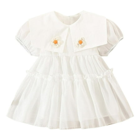 

ZRBYWB Toddler Girls Dresses Short Sleeve Floral Solid Color Ruffles Princess Dress Dance Party Dresses Clothes Summer Girl Clothes