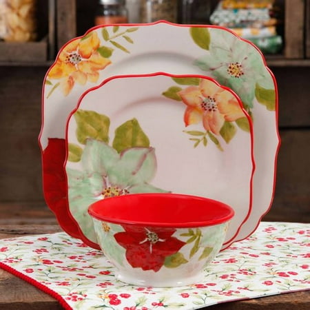 The Pioneer Woman Poinsettia 12-Piece Dinnerware Set