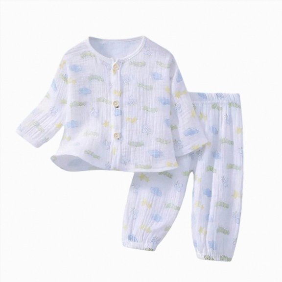 NIEWTR 2T-4T Toddler 2-Piece Outfits Set Boy Girl Long Sleeve Top & Elastic Long Pants Set Soft Lightweight Pajamas Loungewear for Daily (A-Light Blue,1-2 Years)