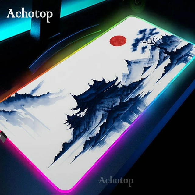 Black And White RGB Laptop Gamer Mousepad Gaming Mouse Pad Mountain Serenity Large Rug Keyboard 100x50 LED Desk Mat With Backlit