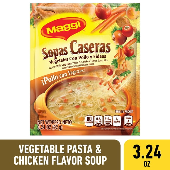 Maggi 80 Calories Home-Style Vegetable Pasta And Chicken Flavored Soup Mix, 3.24 oz