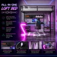 thumbnail image 3 of Bellemave Queen Size Metal Loft Bed with L-Shaped Desk, LED Z-Lights, Gaming Loft with USB Charging Station, Pull-Out Computer Tray, Full Loft Bed with Storage Stairs, No Box Spring Needed, Black, 3 of 13