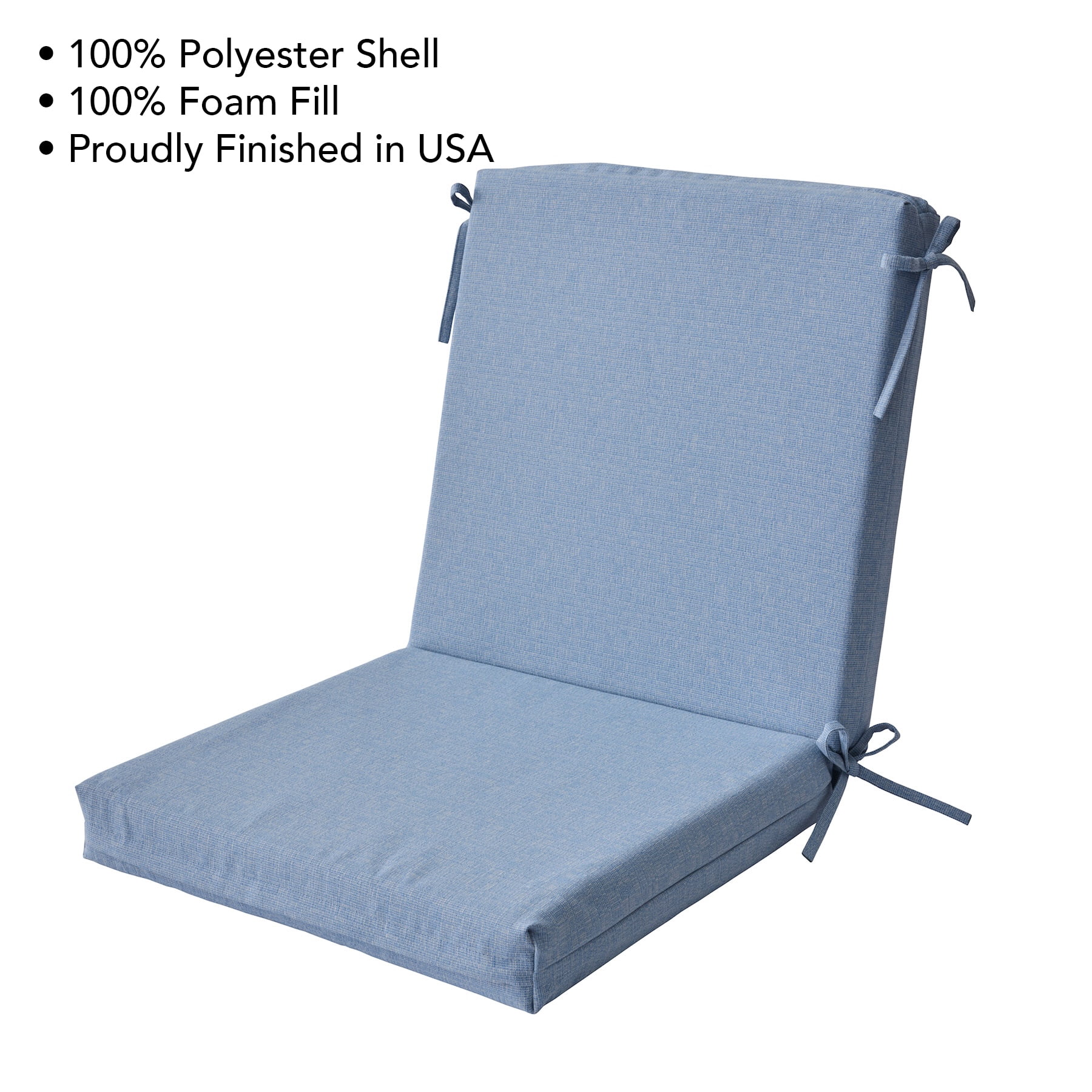 Better Homes & Gardens 44 in x 20 in Outdoor Chair Seat Cushion, 1-Piece, Light Blue