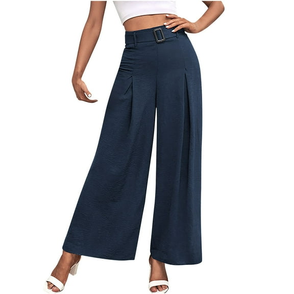 Boho Wide Leg Pants for Women Simple Solid High Waist Palazzo Pants Flowy Trendy Summer Trousers for Party Dating