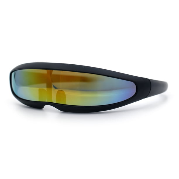 Mirror Lens Monolens Cyclops Robotic Futuristic Sunglasses Black