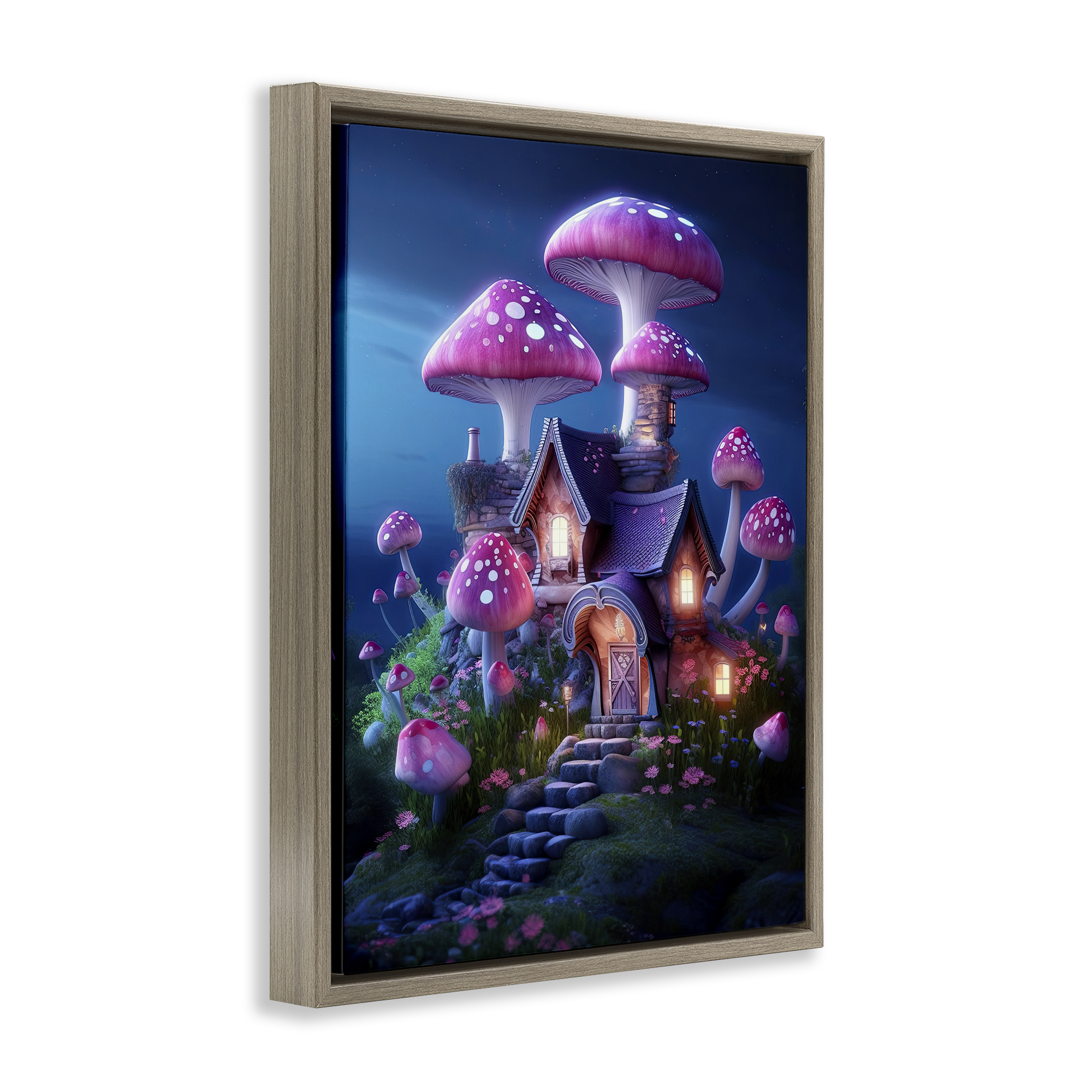 Stupell Industries Mystical Forest Cottage Town & City Painting Brown Floater Framed Art Print Wall Art, 17 x 21