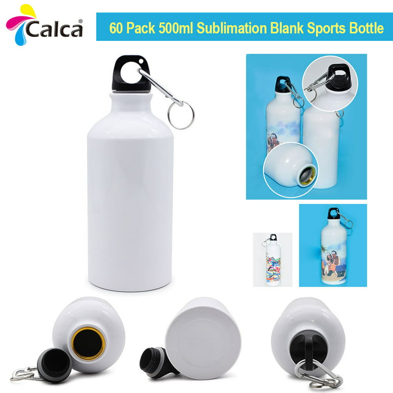 CALCA 60pcs Bulk Sublimation Blank Aluminum Sports Bottle White Water Bottle  500ml with Individual White Box 