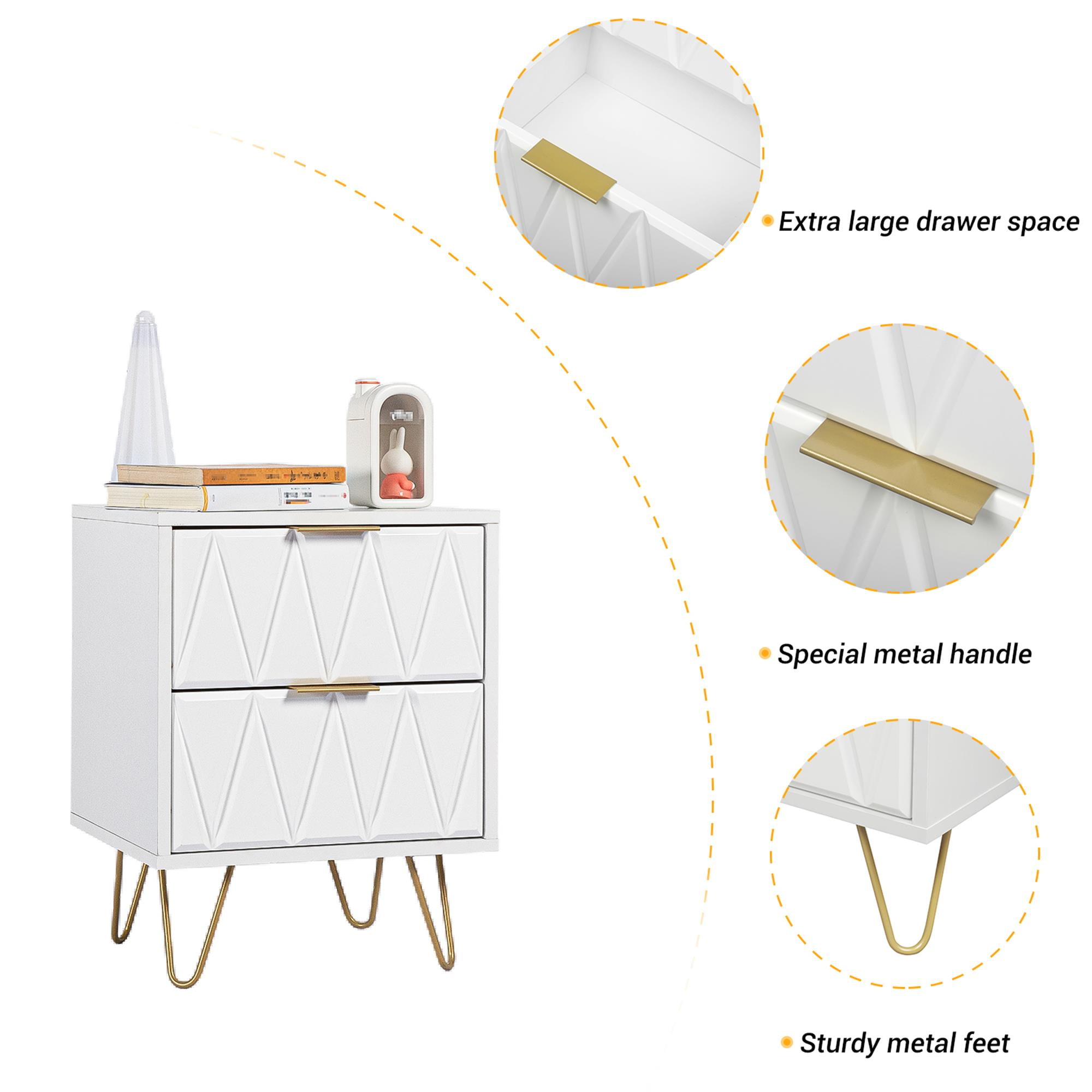 Finihen 21" Tall Nightstand with 2 Drawers, End Table Dual Night Stand with Metal Legs for Bedroom Living Room, White Finihen 21" Tall Nightstand with 2 Drawers, End Table Dual Night Stand with Metal Legs for Bedroom Living Room, White