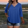 thumbnail image 2 of KyCheLot Women's V Neck Tops Fall Button Plus Size 3/4 Length Sleeve Solid Color Clothes Comfy Loose Hiking Tops, 2 of 6