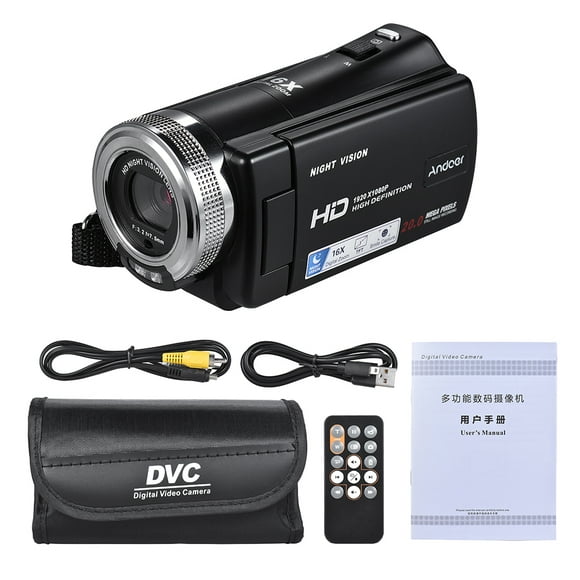 Andoer V12 1080P Full HD 16X Zoom numérique Caméra vidéo d'enregistrement Caméra portable avec 3.0 pouces LCD rotatif Max. 20 Mega Pixels Soutenir la vision nocturne Visage Détection Visage Beauti