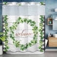 thumbnail image 6 of Welcome No Hooks Shower Curtain with Snap-in Liner Spring Eucalyptus Leaf Plaid Farmhouses White Wood Shower Curtains for Bathroom, Waterproof, Easy Install, Washable 66"x72", 6 of 9