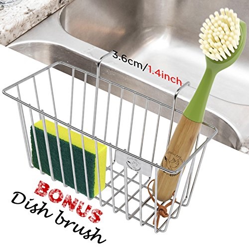 Sink Sponge Holder for Kitchen Sink Caddy with Dish Brush Stainless