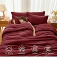 thumbnail image 3 of 5 Pieces Twin XL Comforter Set, Soft Bed in a Bag Twin XL Size, All Season Bedding Set with Comforter, Flat Sheet, Fitted Sheet, Pillowcases & Shams, Burgundy Red, 3 of 14