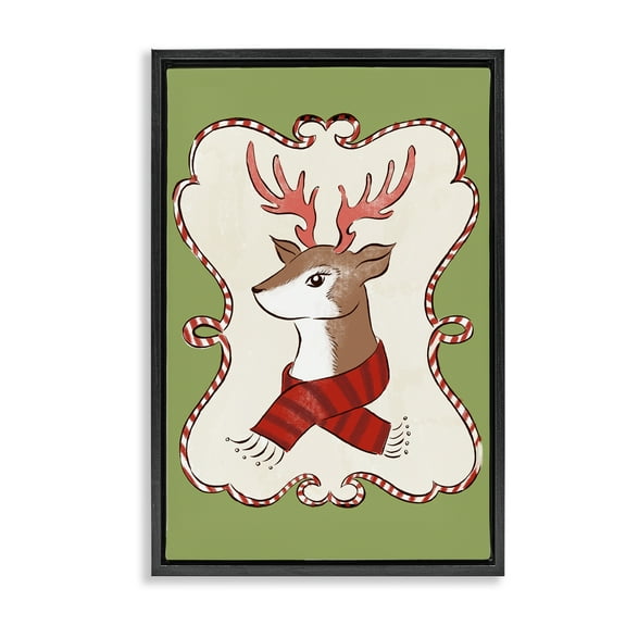 Stupell Industries Festive Winter Deer in Scarf Animals Painting Black Floater Framed Canvas Art Print Wall Art, 17 x 25