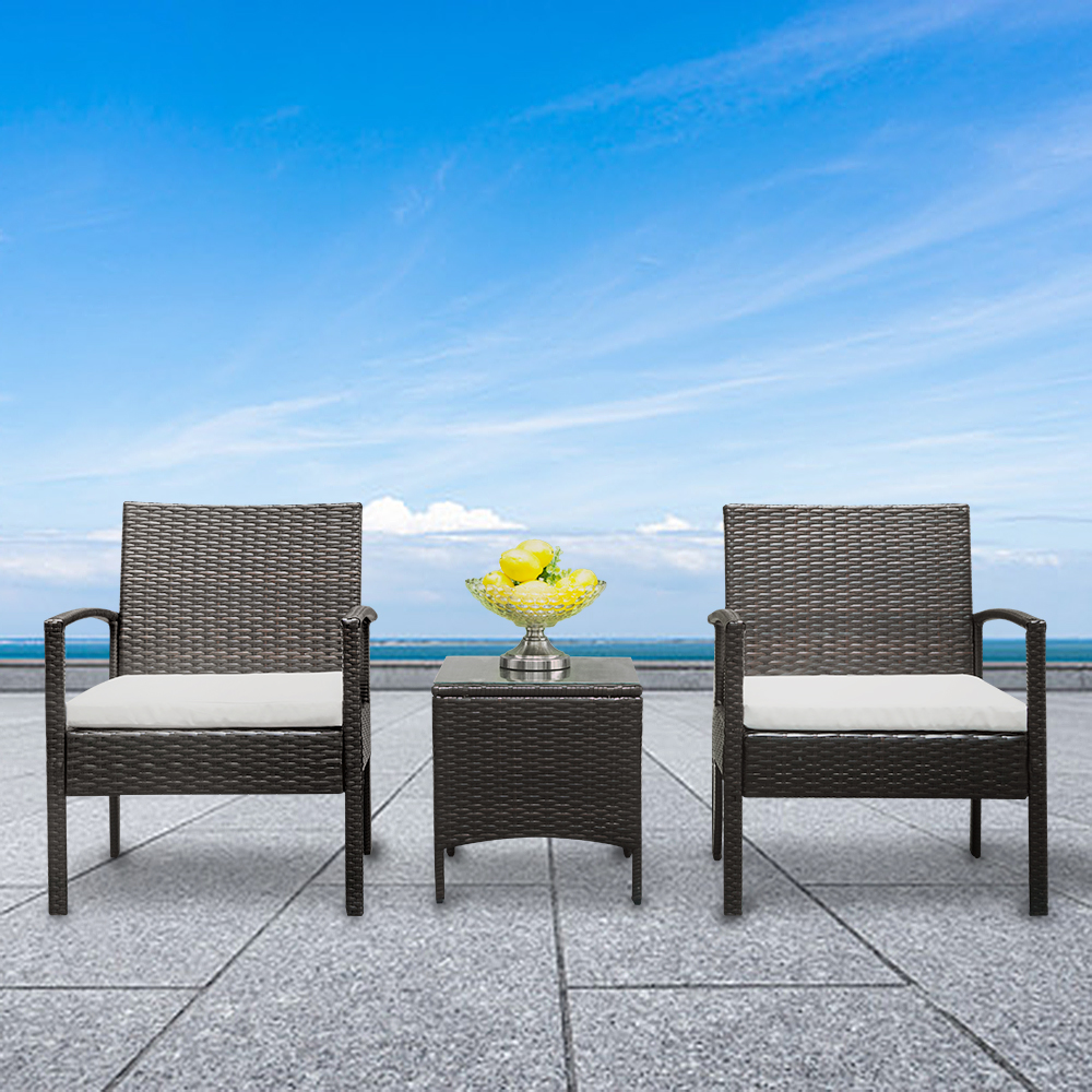 3pcs Outdoor Conversation Set for Patio, BTMWAY All-weather Patio Deck Furniture Set for Lawn Backyard Garden Poolside,Wicker Outdoor Bistro Sofa Chairs Set with Bistro Chair/Side Table/Cushions,R654 - image 1 of 7