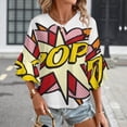 thumbnail image 3 of POP Comic Book Pop Art Flash Cool Graphic Women's V-Neck Blouse With 3/4 Ruffled Bell Sleeves Casual Top Ladies Blouses, 3 of 7
