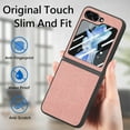 thumbnail image 6 of Feishell for Samsung Galaxy Z Flip5 Case Built-in Screen Protector,Denim Grain PU Leather Full Protection Shockproof Slim Lightweight Folding Phone Case Good Gift for Women Men,Pink, 6 of 9
