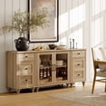 thumbnail image 3 of Kitchen Buffet Sideboard Cabinet with 2 Glass Doors, Mid-Century Cupboard & End Table with Charging Station, 3-in-1 Console Table Entertainment Center for Living Room and Dining Room, Oak, 3 of 6
