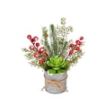 thumbnail image 3 of Euahivb Christmas Artificial Greenery Decor Farmhouse Floral Arrangement with Pine Berries and Succulent in Rustic Tin Pot for Holiday Tabletop Shelf Centerpiece, 3 of 8