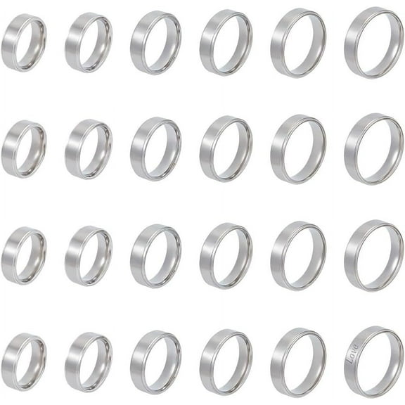 24pcs Stainless Steel Plain Band Rings Matte Wedding Band Laser Inscription Plain Blank Finger Ring Classical Plain Ring for Jewelry Making Gift Size 6-11