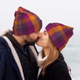 thumbnail image 5 of Lsque Purple Yellow Buffalo Plaid Pattern Knitted Beanie, Unisex Winter Hat, Knit Hat Winter Beanies Thick Fisherman Beanies Cuffed Plain Skull Caps, 5 of 6