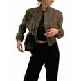 thumbnail image 1 of Women'S Button Down Bombers Jacket Drop Shoulder Short Cropped Coat Outwear Army Green M, 1 of 8