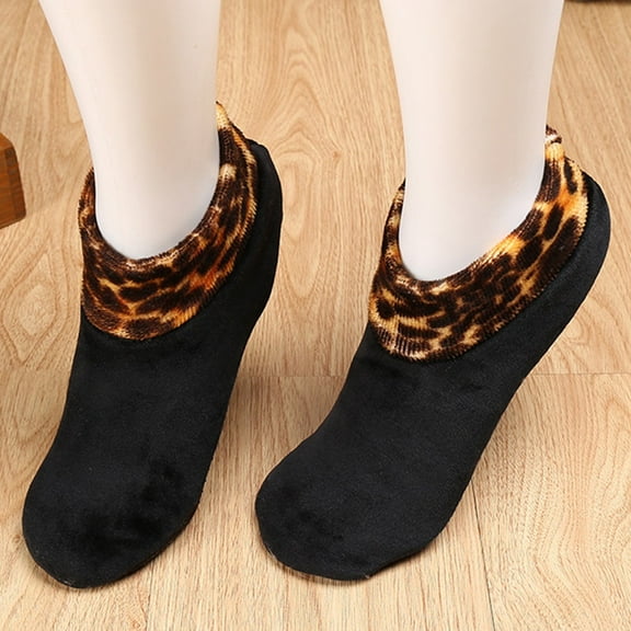 Costyle Women's Winter Warm Gripper Socks Non Slip Leopard Soft Thermal Socks 1Pair, Black