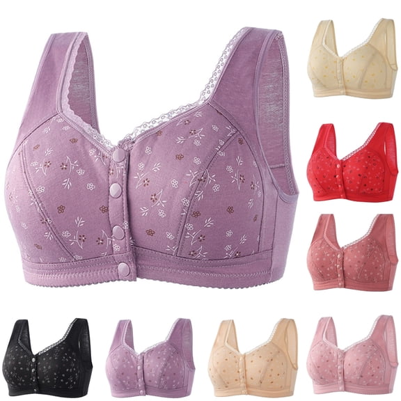 Daisy Bras for Older Women Front Closure No Underwire Plus Size Push Up Bra Comfy Supportive Snap Everyday Bras for Senior,Purple,46