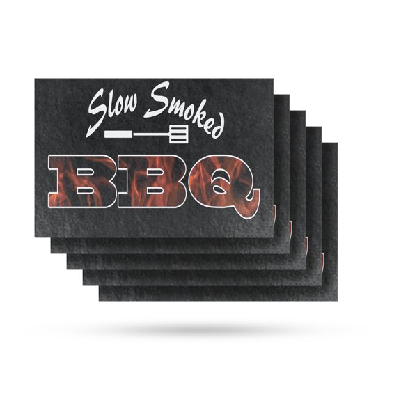 Slow Smoked BBQ Vinyl Decal 5 Pack of 12 Inch x 16 Inch Weatherproof Heavy-Duty Adhesive Backing | Delicious Meals, Restaurant Promotions, Freshly Cooked | Made in USA