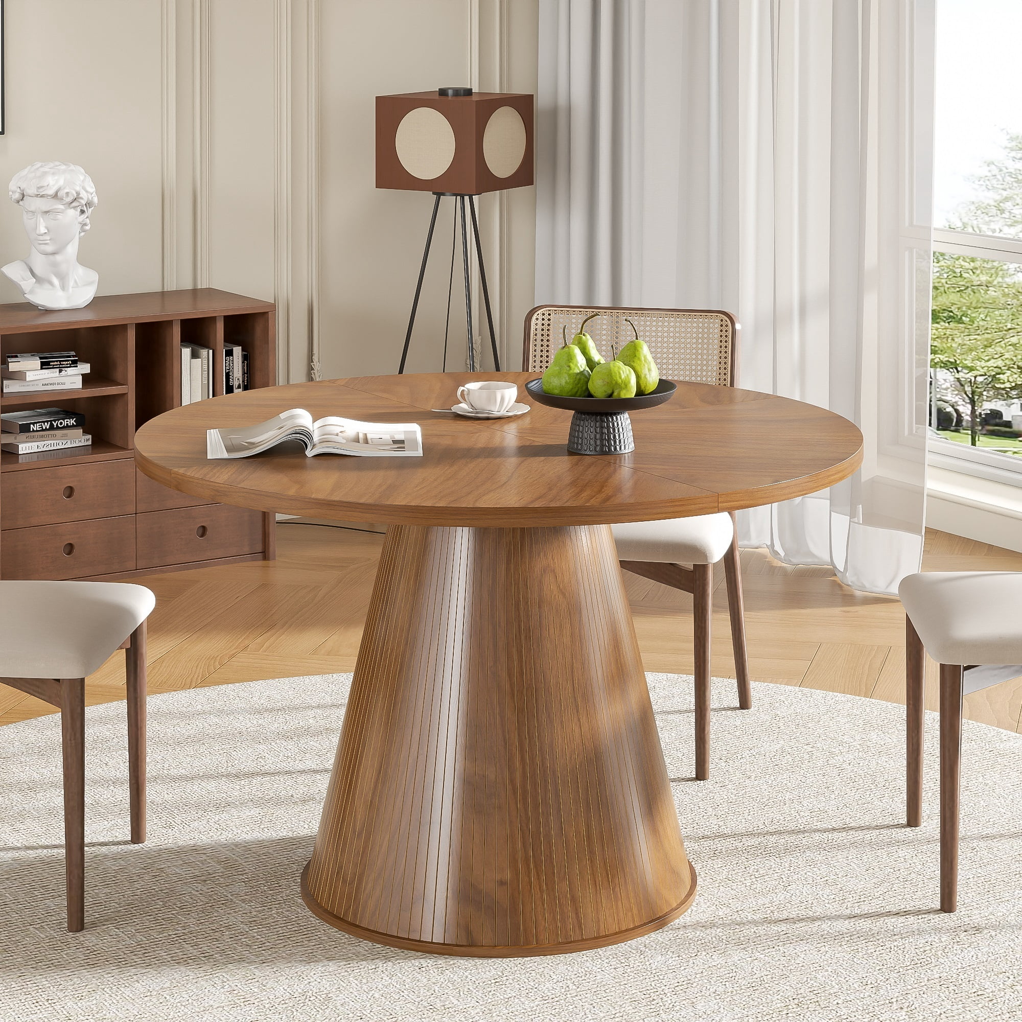 47 inch Round Dining Table for 4, Farmhouse Kitchen Table, Circle Dining Table for Kitchen, Living Room, Walnut
