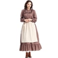 thumbnail image 2 of Prairie Dress Women, Halloween Cosplay, Halloween Costume, Halloween Outfit, Halloween Roleplay, Prairie Dress Women Floral Colonial Costume Long Sleeve American Historical Dress, Brown L, 2 of 7
