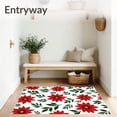 thumbnail image 3 of ODIKA 8'x10' Machine Washable Non-Slip Area Rug, Poinsettia Bloom Christmas with Golden Bell Details High Traffic Rug, Red, 733201, 3 of 7
