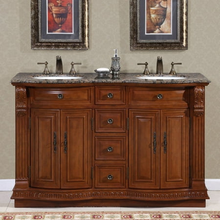 Silkroad Exclusive Granite Top 55 Inch Double Sink Vanity Cabinet