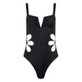 thumbnail image 3 of JIEYING Women's Solid Color Sexy V Neck Side Hollow Flower Design Momokini Swimsuit, Black M, 3 of 6