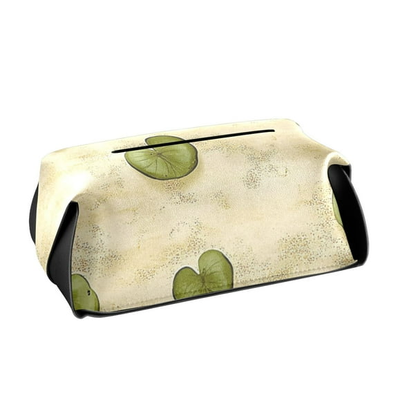 Flat Green Lotus Leaf Tissue Box Cover Leather Square Rectangle Tissue Box Holder for Bathroom Living Room Desk Office Decor