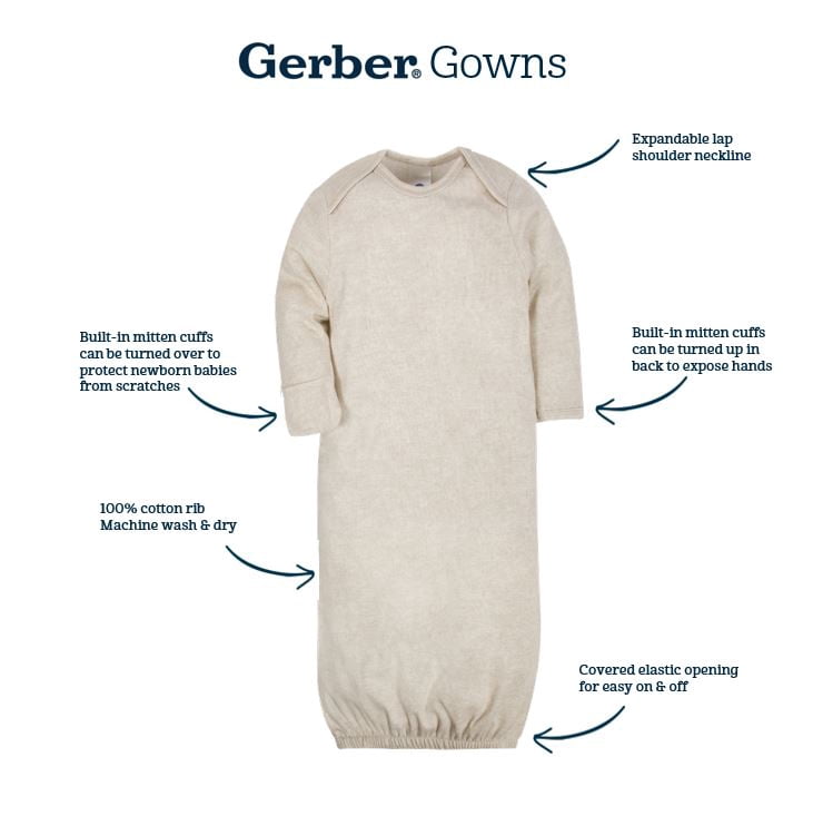 Gerber Baby Boy Lap Shoulder Gowns With Mitten Cuffs, 4-Pack