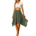 thumbnail image 2 of Unique Bargains Jupe Midi Évasée en Chiffon à Taille Élastique pour Femmes, Vert Armée, P, 2 of 7