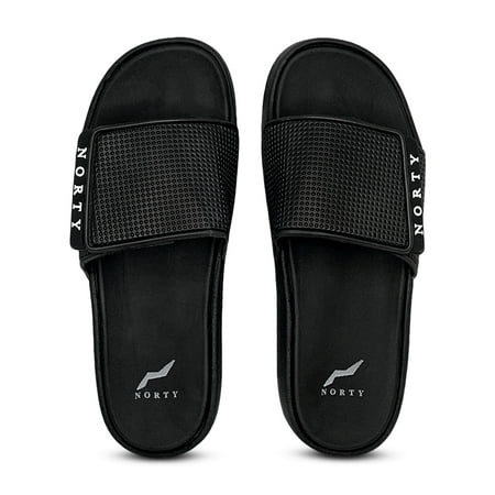 

NORTY Mens Adjustable Slide Sandals Adult Male Footbed Sandals Black
