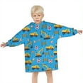 thumbnail image 3 of Cartoon Construction Vehicles Barriers Blue Pattern Blanket Hoodies for Kids 6-13YR Oversize Wearable Blanket Hoodies for Boys Girls Teens, 3 of 7