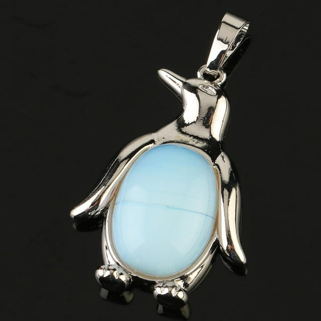 Collier Pendentif Pingouin Femme Pierre Naturelle Œil de Tigre Mignon Animal Homme