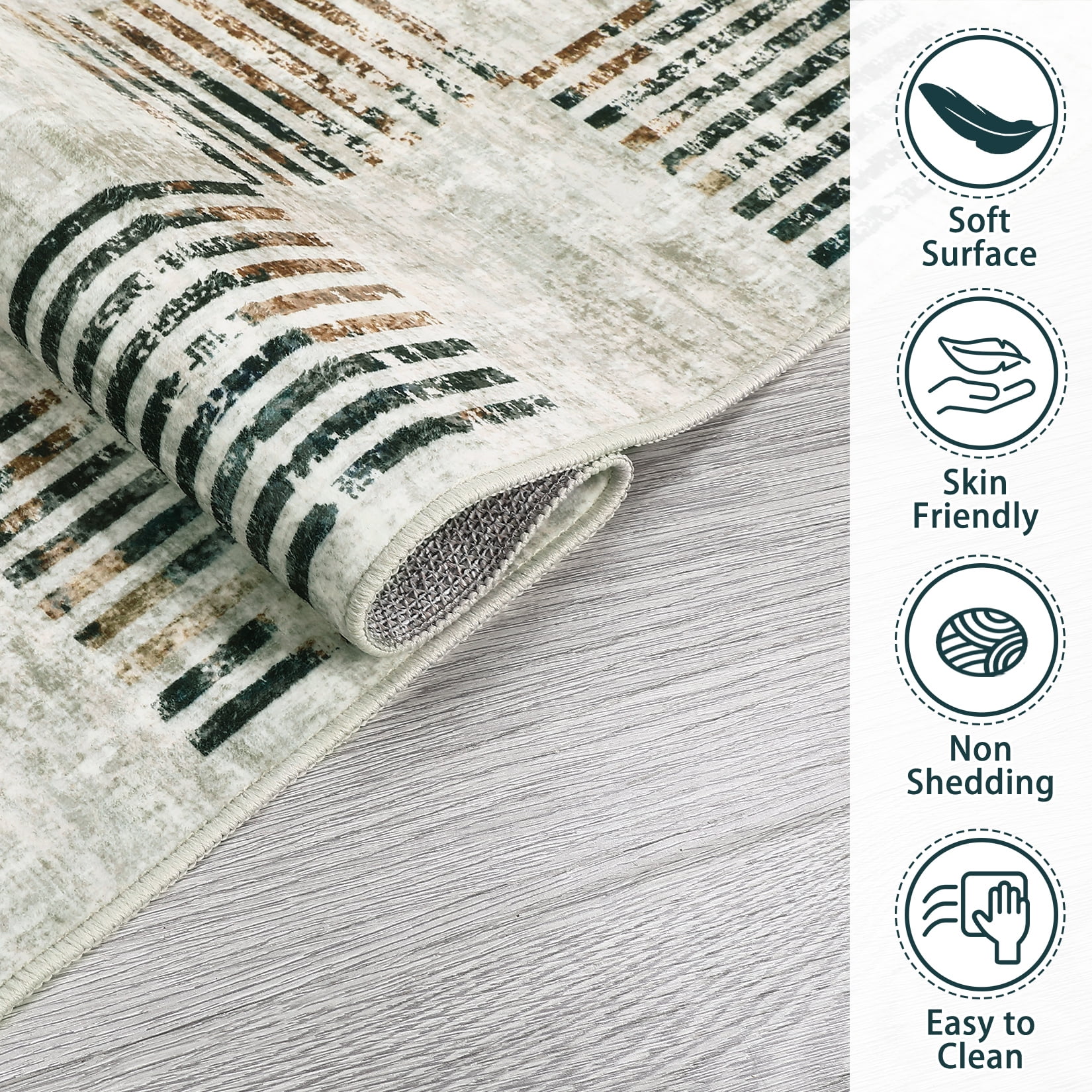 Hasoo Modern Washable Area Rug 8' x 10' Rugs for Dining Room Abstract Geometric Pattern Carpet, Beige Multi Color