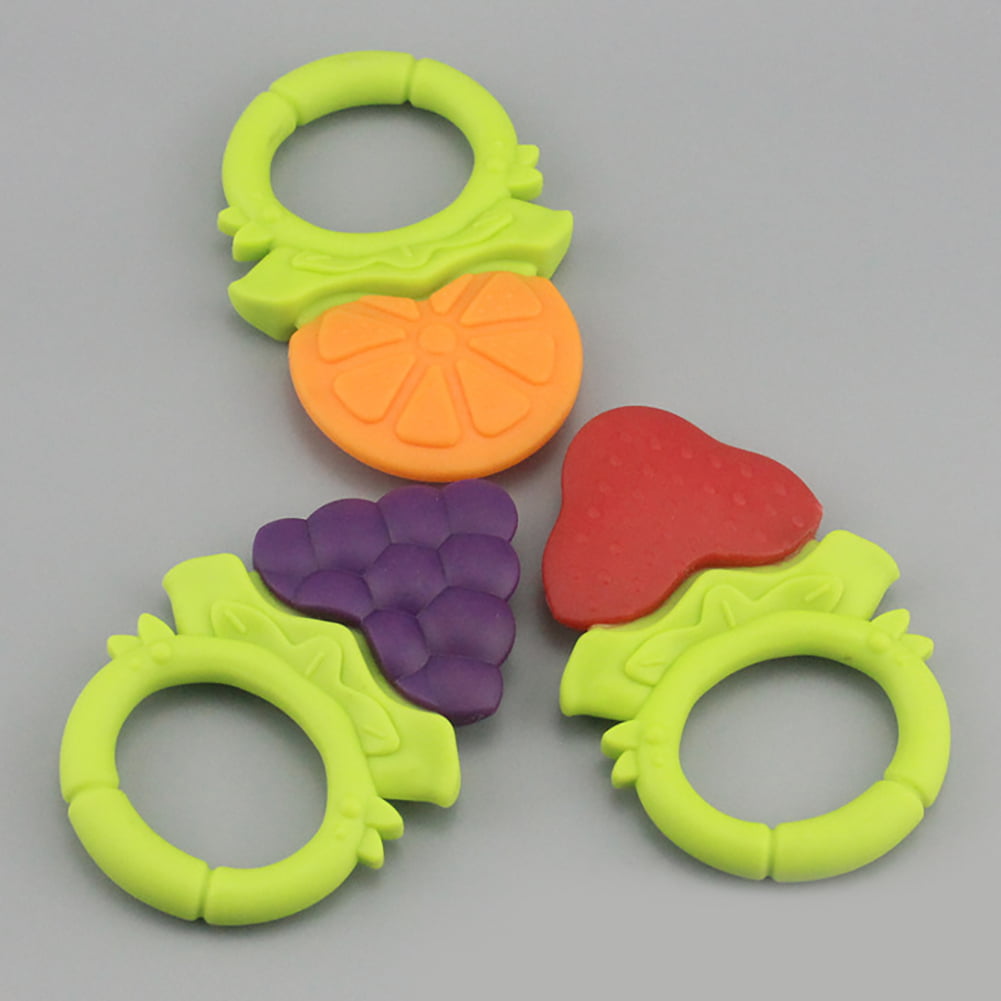 Baby Silicone Fruit Grape Strawberry Orange Teether Chew Ring Teething Toy MH